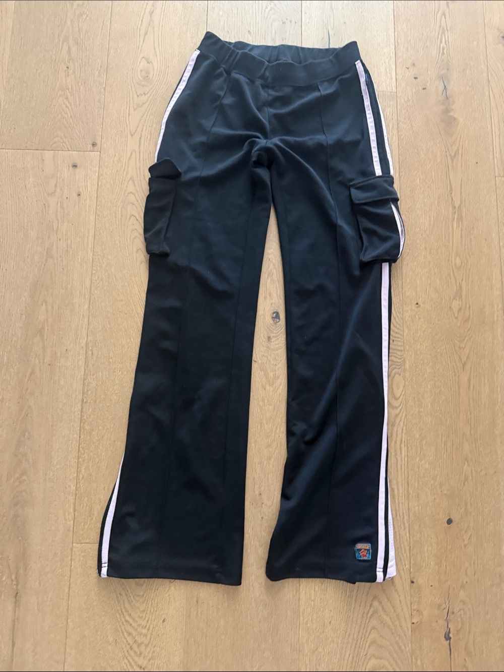 Black Boot Cut Track Pants with Pink Side Stripe